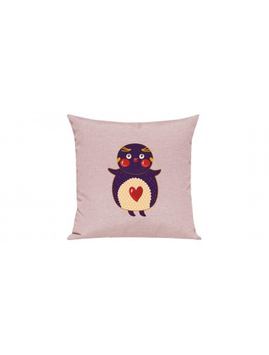 Sofa Kissen mit tollem Motiv Pinguin, Farbe rosa
