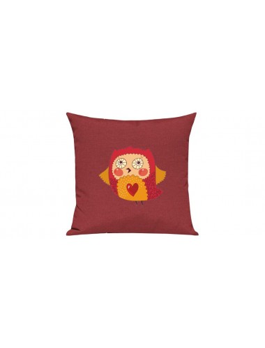 Sofa Kissen mit tollem Motiv Eule, Farbe rot