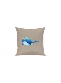 Sofa Kissen mit tollem Motiv Delfin, Farbe sand