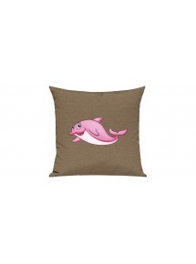 Sofa Kissen mit tollem Motiv Delfin, Farbe hellbraun