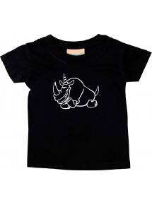 Kinder T-Shirt lustige Tiere Einhornnashorn, Einhorn, Nashorn schwarz, 0-6 Monate