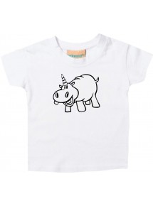 Kinder T-Shirt lustige Tiere Einhornnilpferd, Einhorn, Nilpferd weiss, 0-6 Monate