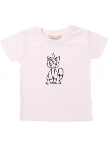 Kinder T-Shirt lustige Tiere Einhornkatze, Einhorn, Katze rosa, 0-6 Monate