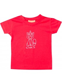Kinder T-Shirt lustige Tiere Einhornkatze, Einhorn, Katze rot, 0-6 Monate