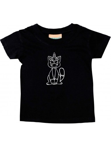 Kinder T-Shirt lustige Tiere Einhornkatze, Einhorn, Katze schwarz, 0-6 Monate