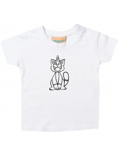 Kinder T-Shirt lustige Tiere Einhornkatze, Einhorn, Katze weiss, 0-6 Monate