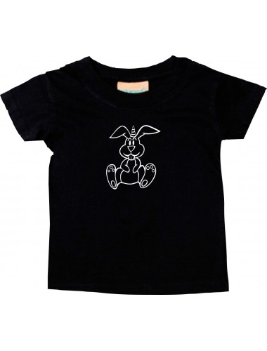 Kinder T-Shirt lustige Tiere Einhornhase, Einhorn, Hase schwarz, 0-6 Monate