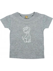 Kinder T-Shirt lustige Tiere Einhornhund, Einhorn, Hund grau, 0-6 Monate