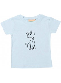 Kinder T-Shirt lustige Tiere Einhornhund, Einhorn, Hund hellblau, 0-6 Monate