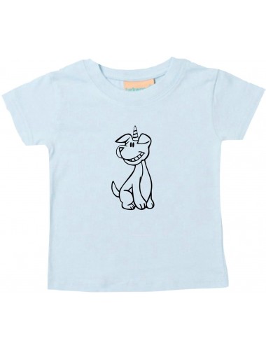 Kinder T-Shirt lustige Tiere Einhornhund, Einhorn, Hund hellblau, 0-6 Monate