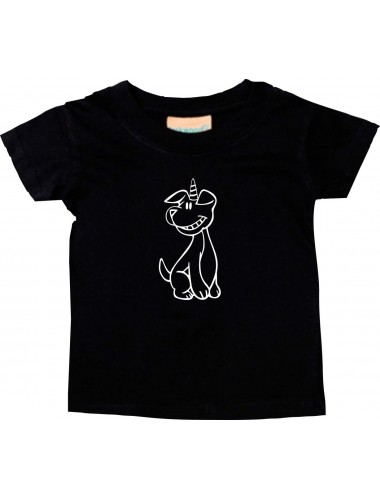 Kinder T-Shirt lustige Tiere Einhornhund, Einhorn, Hund schwarz, 0-6 Monate