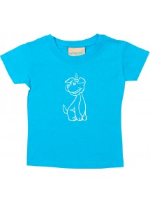 Kinder T-Shirt lustige Tiere Einhornhund, Einhorn, Hund tuerkis, 0-6 Monate