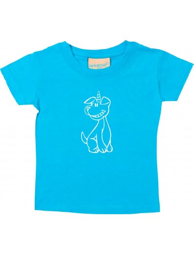 Kinder T-Shirt lustige Tiere Einhornhund, Einhorn, Hund tuerkis, 0-6 Monate