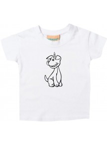 Kinder T-Shirt lustige Tiere Einhornhund, Einhorn, Hund weiss, 0-6 Monate