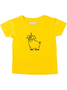 Kinder T-Shirt lustige Tiere Einhornschwein, Einhorn, Schwein, Ferkel gelb, 0-6 Monate