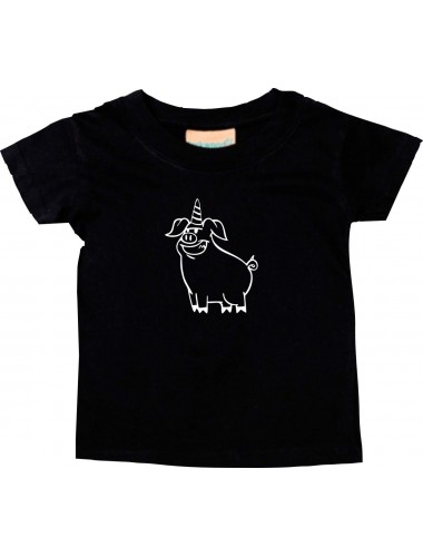 Kinder T-Shirt lustige Tiere Einhornschwein, Einhorn, Schwein, Ferkel schwarz, 0-6 Monate