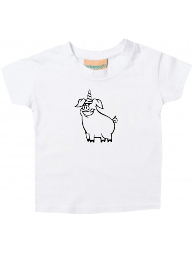 Kinder T-Shirt lustige Tiere Einhornschwein, Einhorn, Schwein, Ferkel weiss, 0-6 Monate