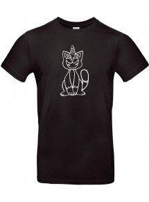 Kinder-Shirt lustige Tiere Einhornkatze, Einhorn, Katze, schwarz, 104