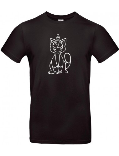 Kinder-Shirt lustige Tiere Einhornkatze, Einhorn, Katze, schwarz, 104