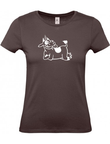 Lady T-Shirt lustige Tiere Einhornkuh, Einhorn, Kuh , braun, L