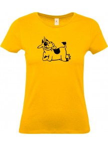 Lady T-Shirt lustige Tiere Einhornkuh, Einhorn, Kuh , gelb, L