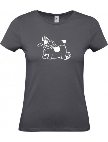 Lady T-Shirt lustige Tiere Einhornkuh, Einhorn, Kuh , grau, L