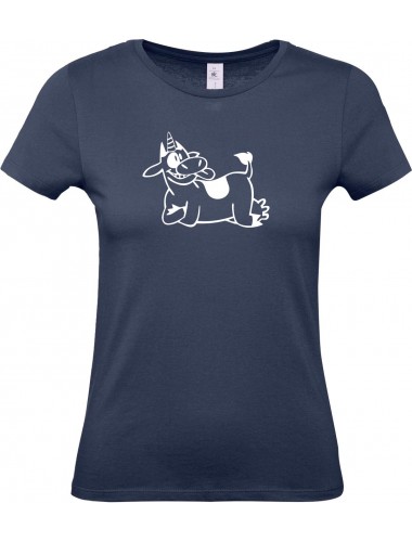 Lady T-Shirt lustige Tiere Einhornkuh, Einhorn, Kuh , navy, L