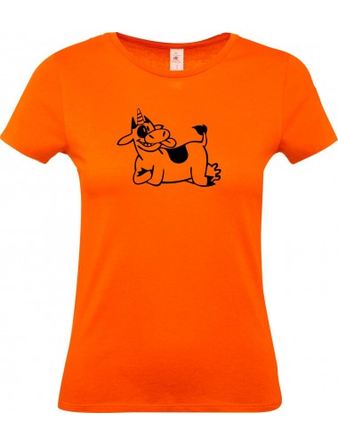 Lady T-Shirt lustige Tiere Einhornkuh, Einhorn, Kuh , orange, L