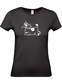 Lady T-Shirt lustige Tiere Einhornkuh, Einhorn, Kuh , schwarz, L