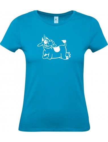 Lady T-Shirt lustige Tiere Einhornkuh, Einhorn, Kuh , türkis, L