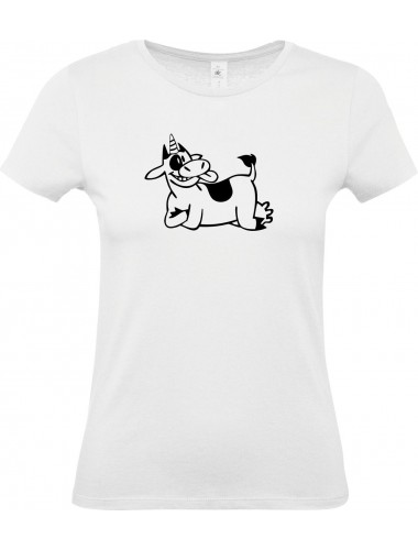 Lady T-Shirt lustige Tiere Einhornkuh, Einhorn, Kuh , weiss, L