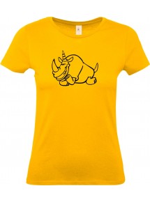 Lady T-Shirt lustige Tiere Einhornnashorn, Einhorn, Nashorn, gelb, L