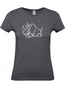 Lady T-Shirt lustige Tiere Einhornnashorn, Einhorn, Nashorn, grau, L