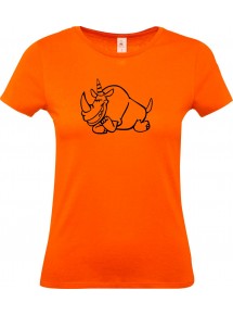 Lady T-Shirt lustige Tiere Einhornnashorn, Einhorn, Nashorn, orange, L