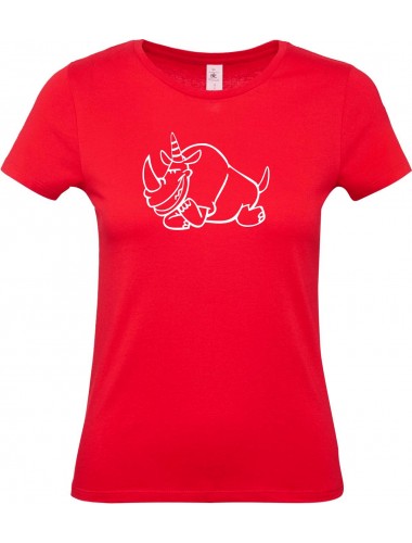 Lady T-Shirt lustige Tiere Einhornnashorn, Einhorn, Nashorn, rot, L