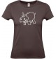 Lady T-Shirt lustige Tiere Einhornnilpferd, Einhorn, Nilpferd, braun, L
