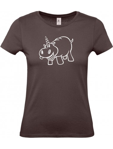 Lady T-Shirt lustige Tiere Einhornnilpferd, Einhorn, Nilpferd, braun, L