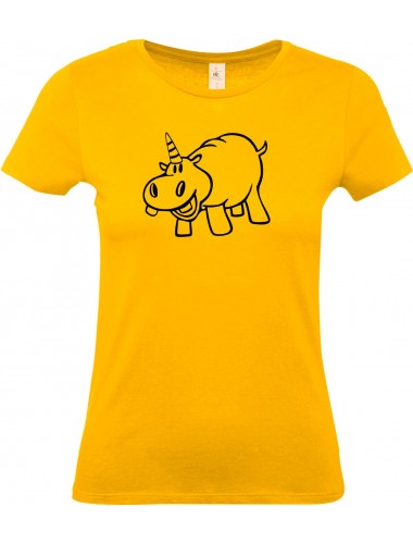 Lady T-Shirt lustige Tiere Einhornnilpferd, Einhorn, Nilpferd, gelb, L