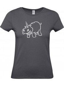 Lady T-Shirt lustige Tiere Einhornnilpferd, Einhorn, Nilpferd, grau, L