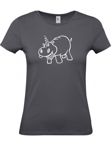 Lady T-Shirt lustige Tiere Einhornnilpferd, Einhorn, Nilpferd, grau, L
