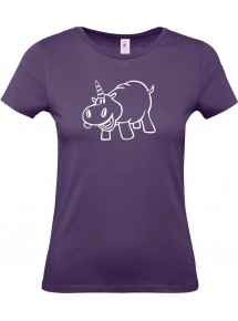 Lady T-Shirt lustige Tiere Einhornnilpferd, Einhorn, Nilpferd, lila, L