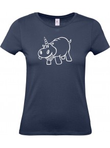 Lady T-Shirt lustige Tiere Einhornnilpferd, Einhorn, Nilpferd, navy, L