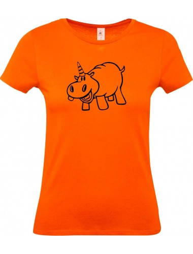 Lady T-Shirt lustige Tiere Einhornnilpferd, Einhorn, Nilpferd, orange, L