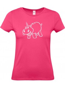 Lady T-Shirt lustige Tiere Einhornnilpferd, Einhorn, Nilpferd, pink, L
