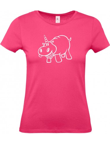 Lady T-Shirt lustige Tiere Einhornnilpferd, Einhorn, Nilpferd, pink, L
