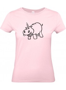 Lady T-Shirt lustige Tiere Einhornnilpferd, Einhorn, Nilpferd, rosa, L