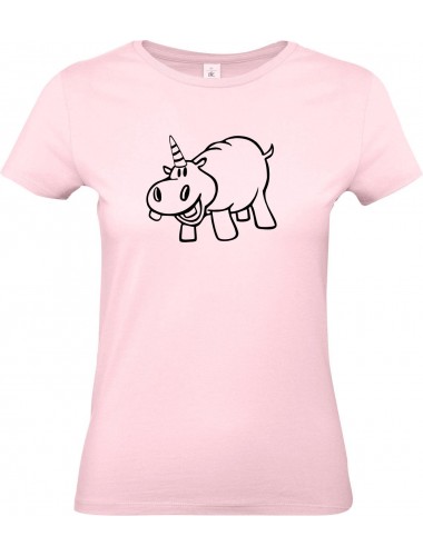 Lady T-Shirt lustige Tiere Einhornnilpferd, Einhorn, Nilpferd, rosa, L
