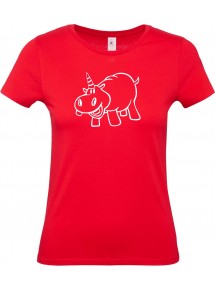 Lady T-Shirt lustige Tiere Einhornnilpferd, Einhorn, Nilpferd, rot, L