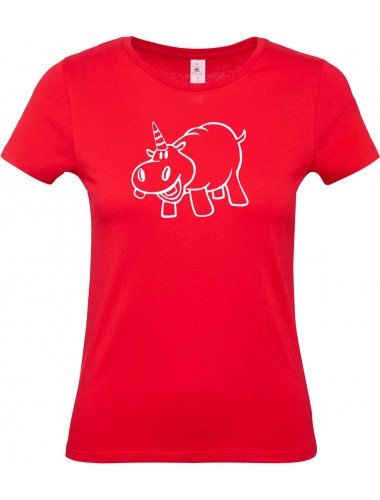 Lady T-Shirt lustige Tiere Einhornnilpferd, Einhorn, Nilpferd, rot, L