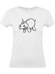 Lady T-Shirt lustige Tiere Einhornnilpferd, Einhorn, Nilpferd, weiss, L